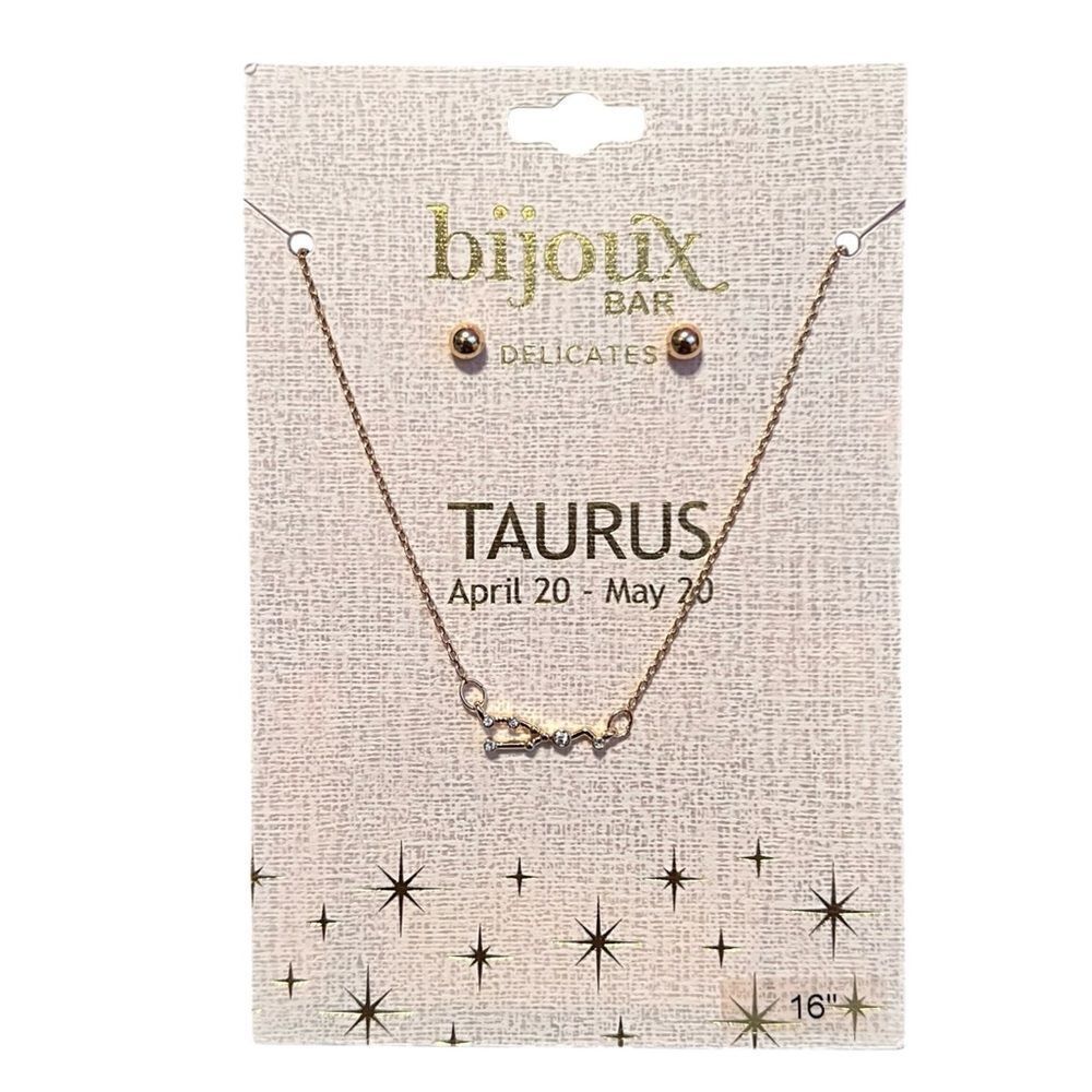 Bijoux Gold Taurus Constellation Necklace and Earring Set